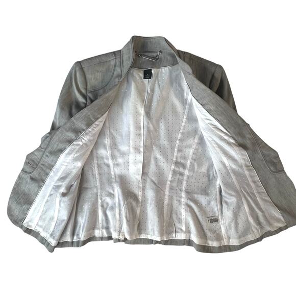 White House Black Market Gray Linen-Blend Ruffle Front Blazer Size 8 - Picture 4 of 11